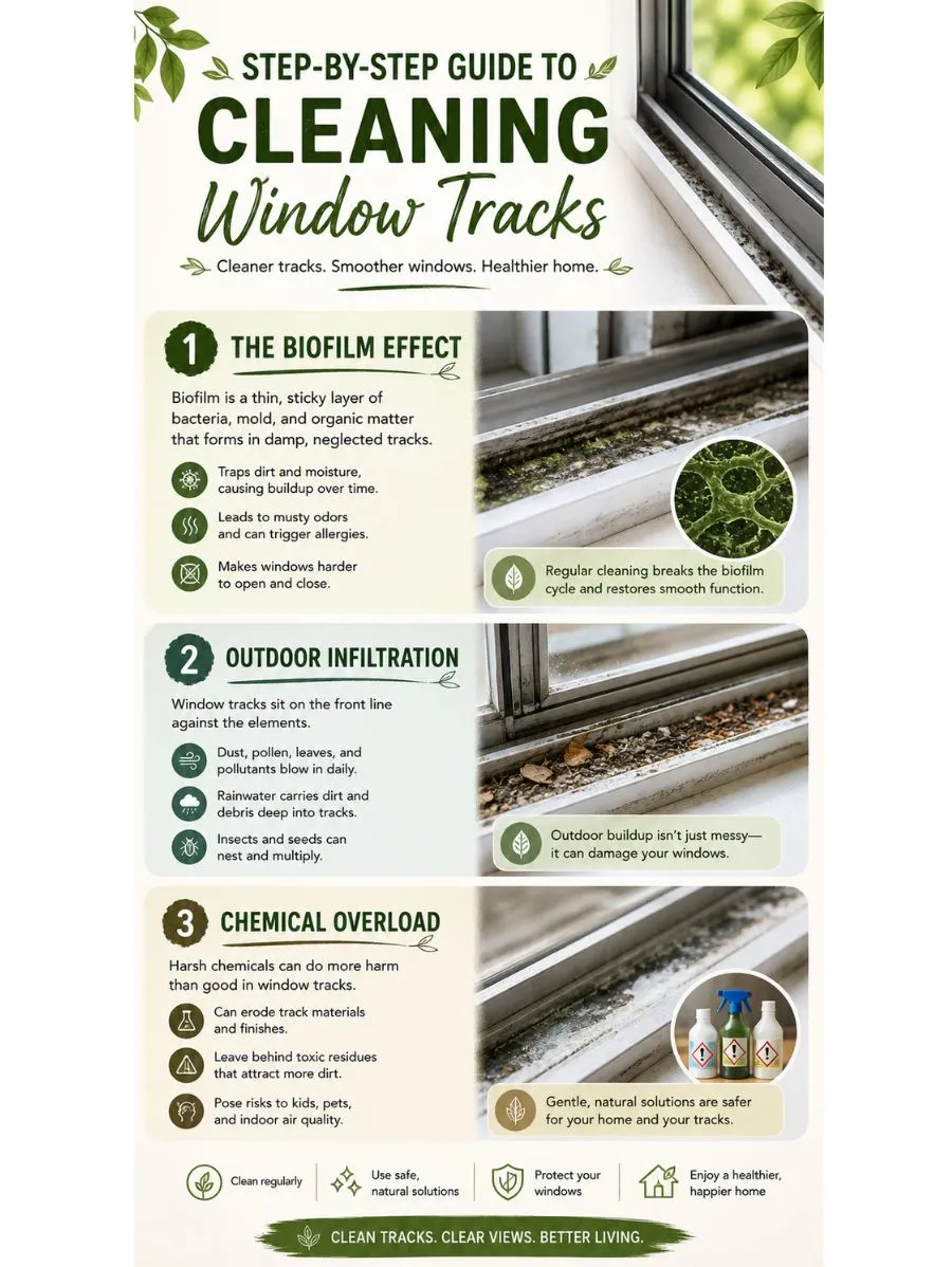 Cleaning window sill tracks and weep hole drainage channels in vinyl windows