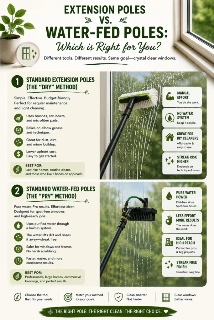 Extension Poles vs. Water-Fed Poles: Which is Right for You?
